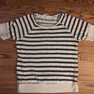 Athleta Navy & White Striped Workout Pullover